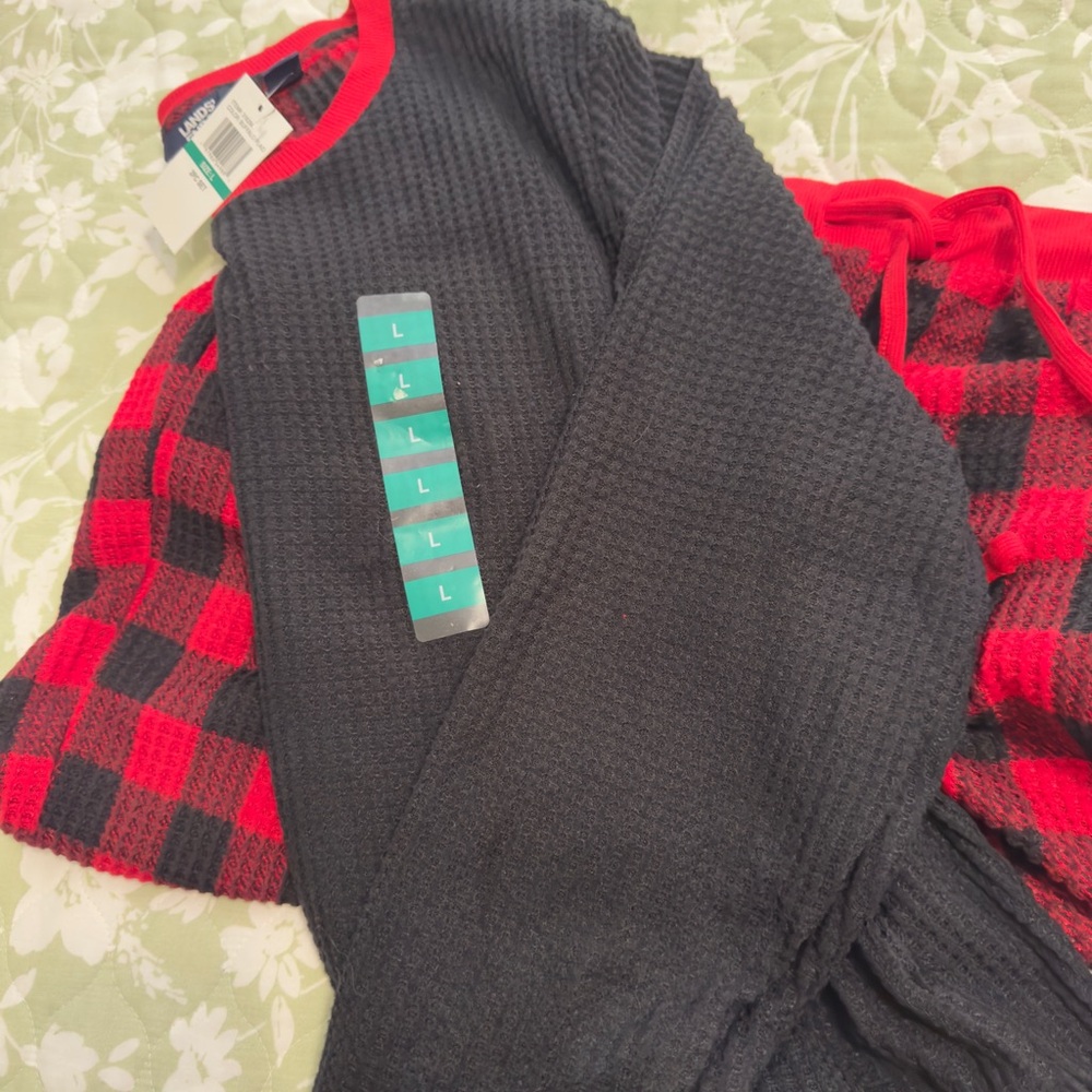 NWT LANDS END Buffalo Plaid 2pc PAJAMA SET Men’s L Soft Machine Wash Christmas - Picture 6 of 9